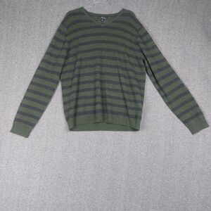MARC ANTHONY MENS GREEN GRAY STRIPED 100% CASHMERE LONG SLEEVE VNECK SWEATER XL